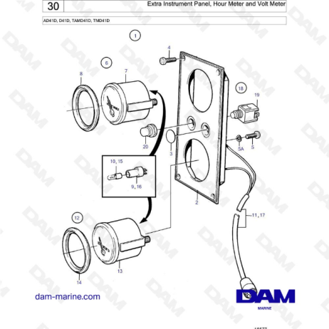  Volvo Penta AD41D / D41D / TAMD41D / TMD41D - Panel de instrumentos adicional, horómetro y voltímetro