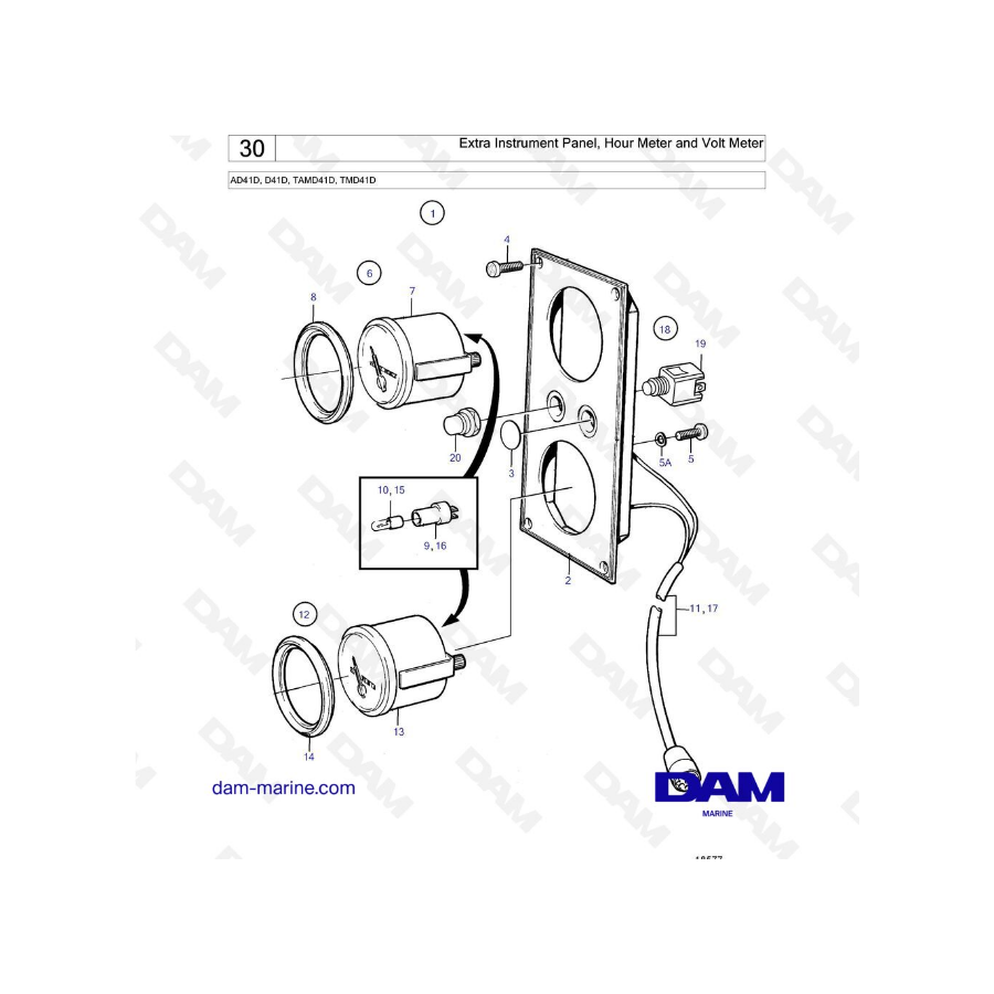  Volvo Penta AD41D / D41D / TAMD41D / TMD41D - Panel de instrumentos adicional, horómetro y voltímetro