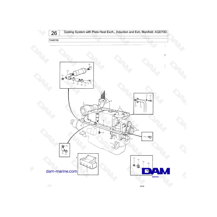 Volvo Penta TAMD70D - Cooling System with Plate Heat Exch., Induction and Exh. Manifold: AQD70D.