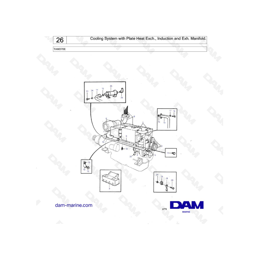 Volvo Penta TAMD70E - Cooling System with Plate Heat Exch., Induction and Exh. Manifold