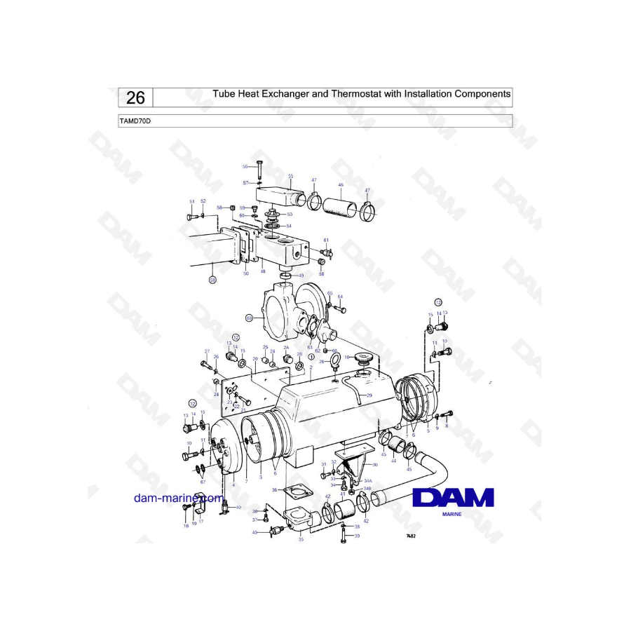 Volvo Penta TAMD 70D - Tube Heat Exchanger and Thermostat with Installation Components