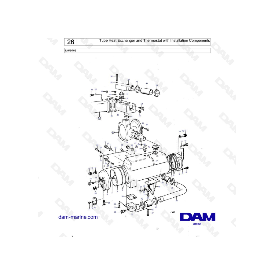 Volvo Penta TAMD70E - Tube Heat Exchanger and Thermostat with installation Components