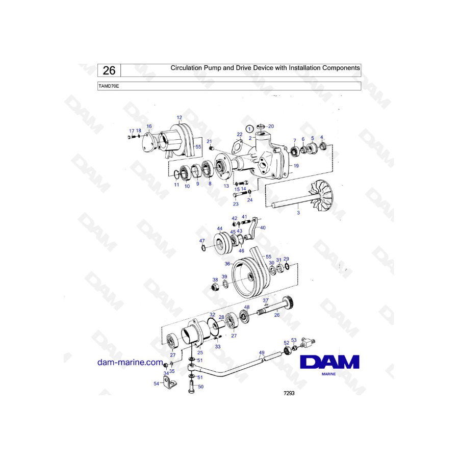 Volvo Penta TAMD70E - Circulation Pump and Drive Device with Installation Components