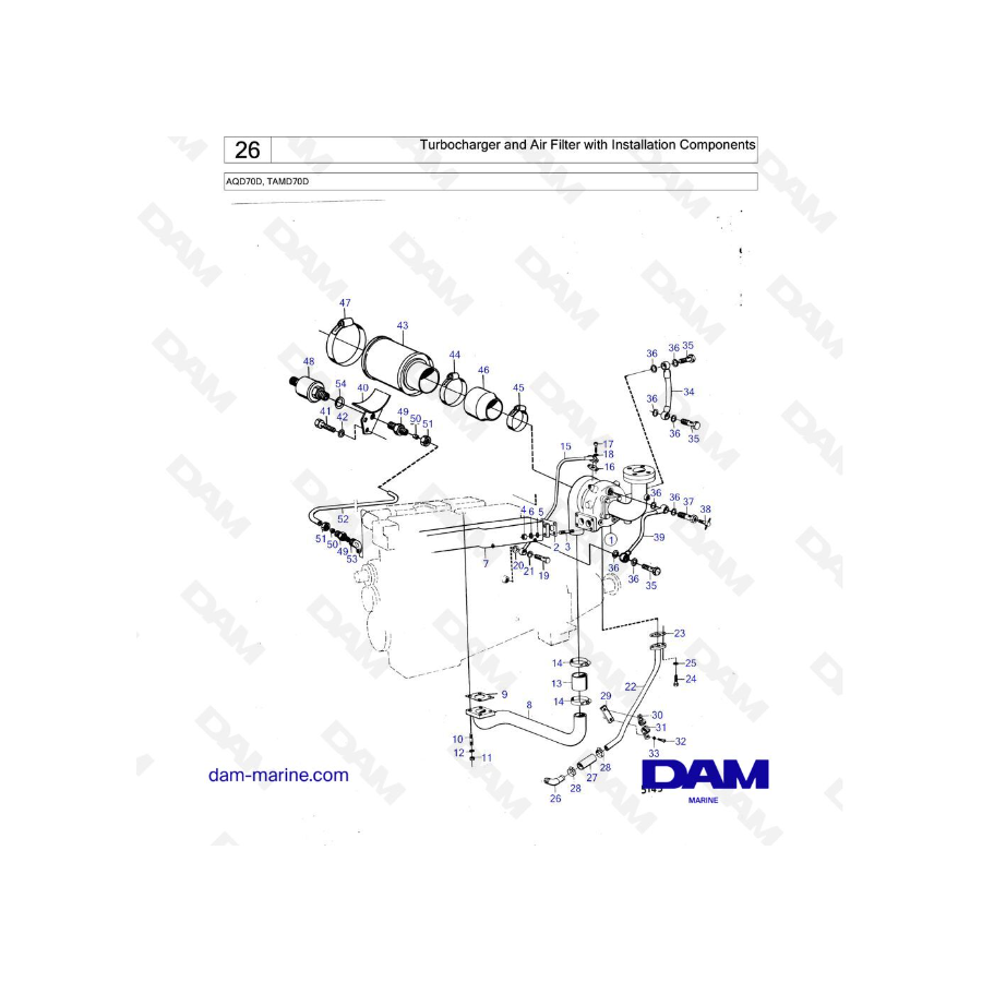 Volvo Penta TAMD70D - Turbocharger and Air Filter with Installation Components