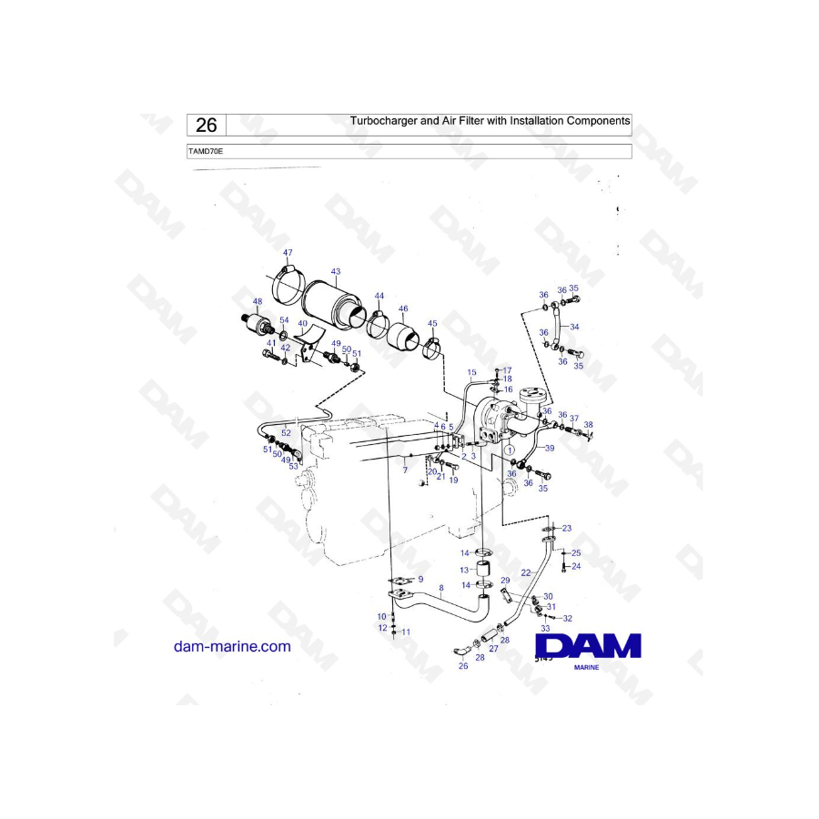 Volvo Penta TAMD70E - Turbocharger and air Filter with Installation Components