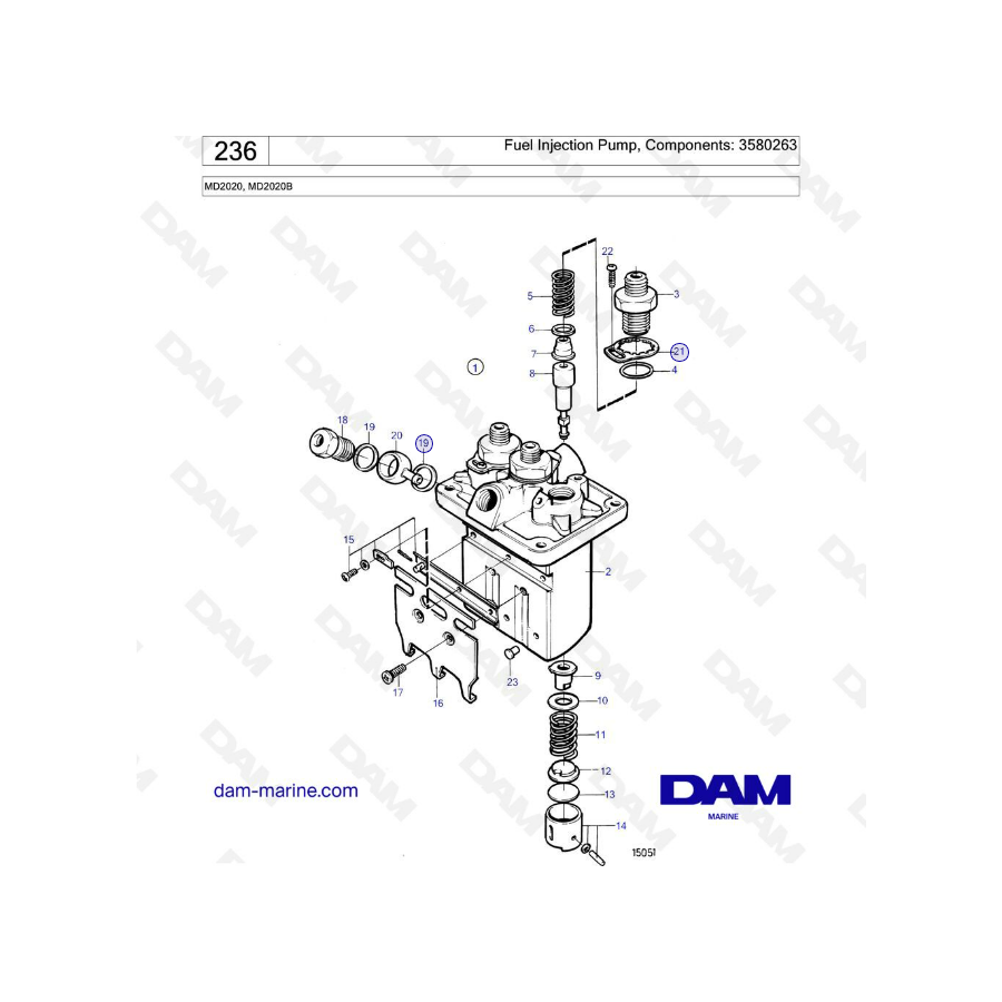 Volvo Penta MD2020B - Fuel injection pump, components