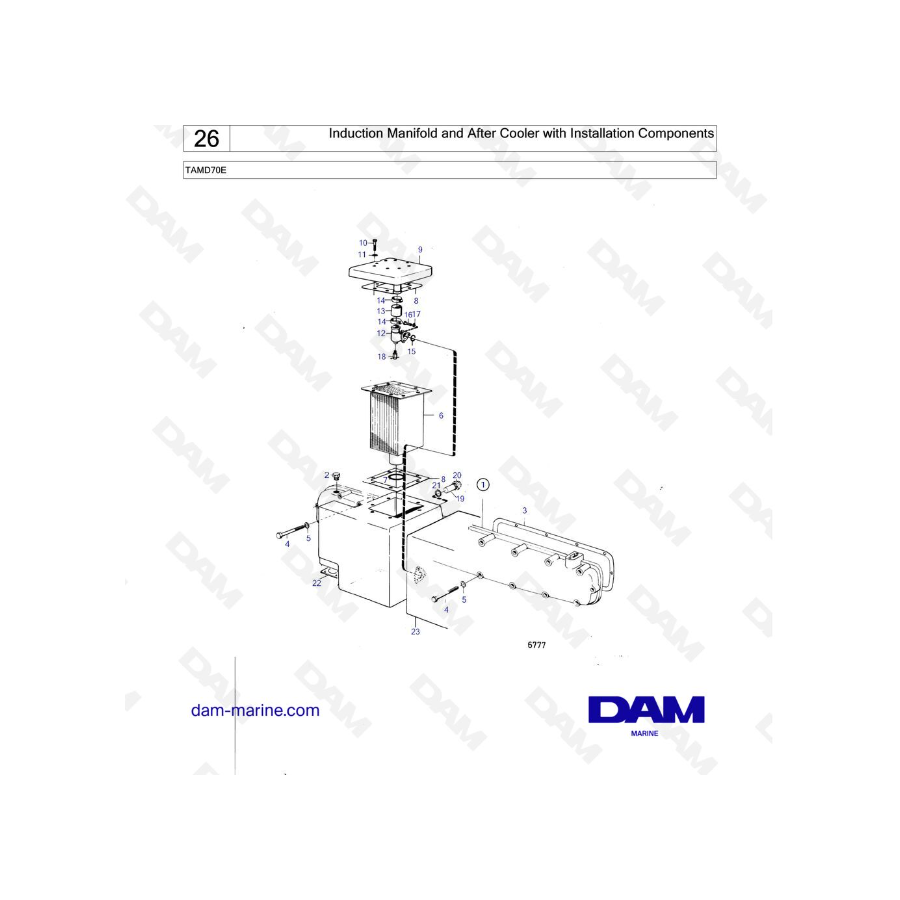 Volvo Penta TAMD70E - Colector de admisión y posenfriador con componentes de instalación