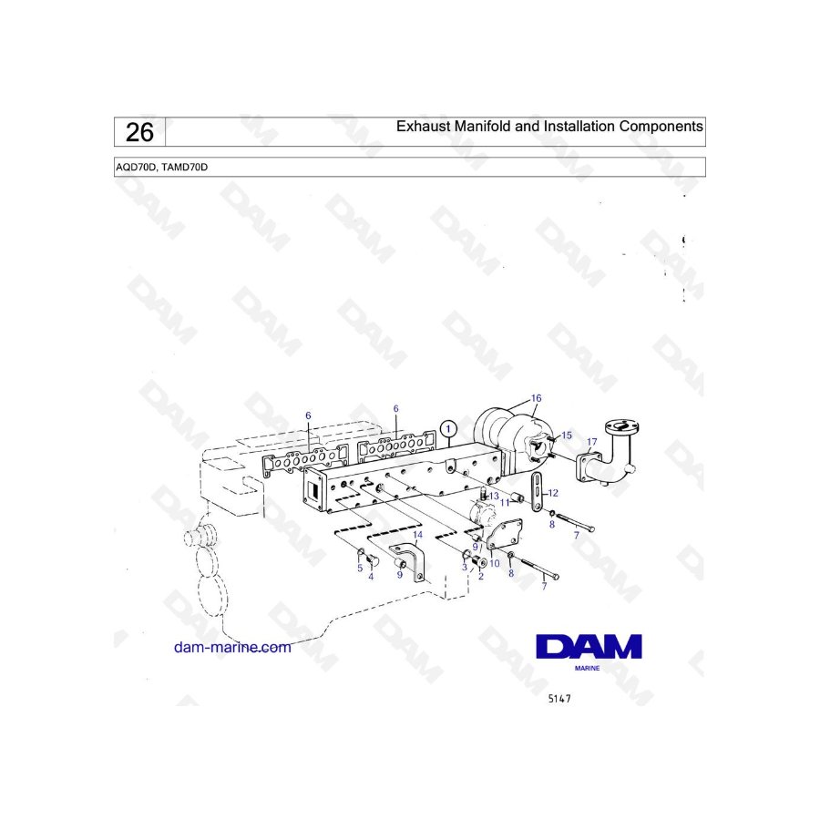 Volvo Penta TAMD70D - Exhaust Manifold and Installation Components