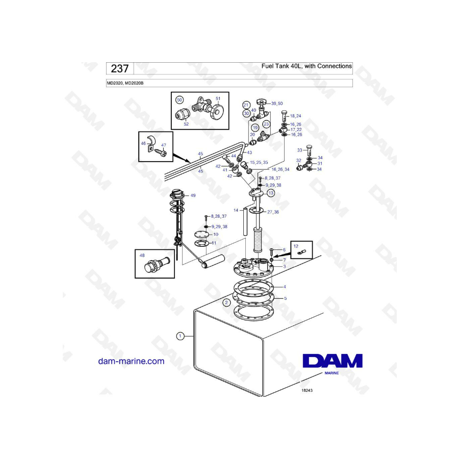 Volvo Penta MD2020B - Fuel tank 40L With connections