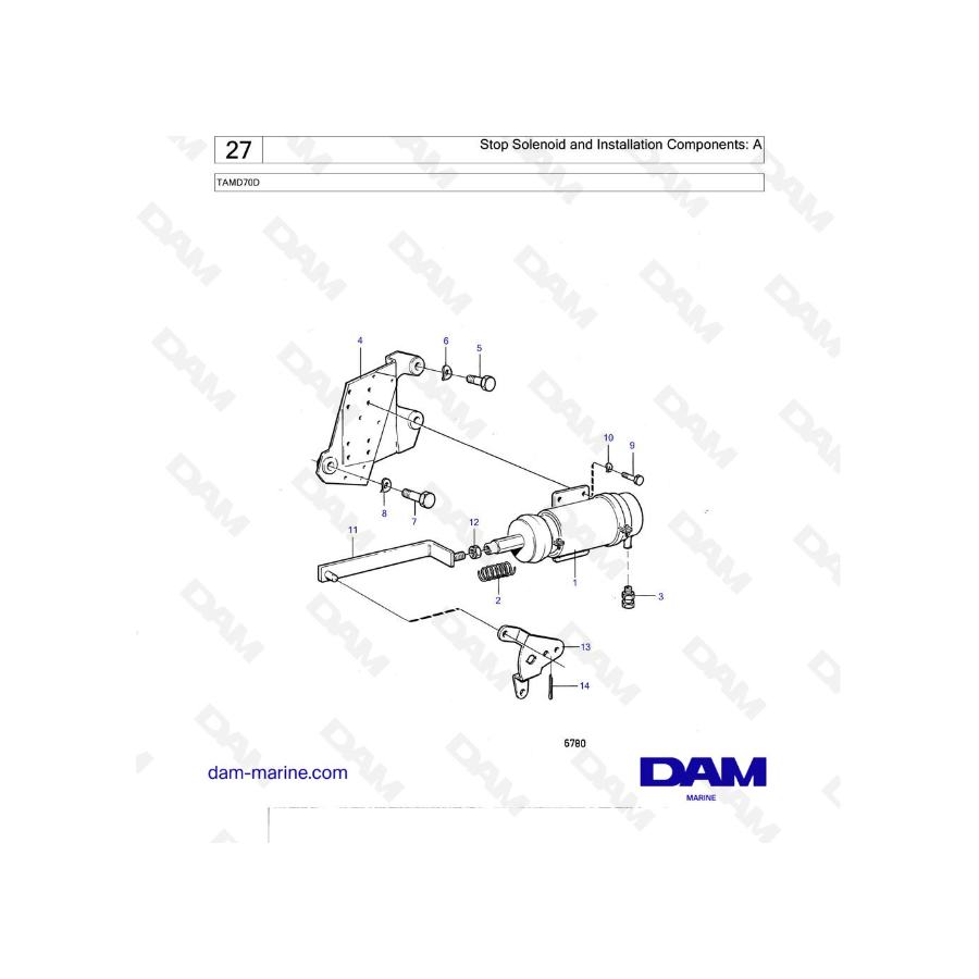 Volvo Penta TAMD70D - Solenoide de parada y componentes de instalación: A