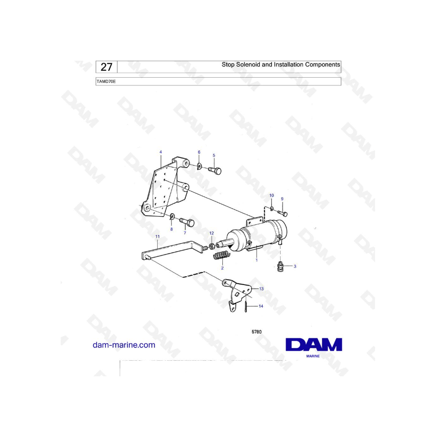 Volvo Penta TAMD70E - Solenoide de parada y componentes de instalación