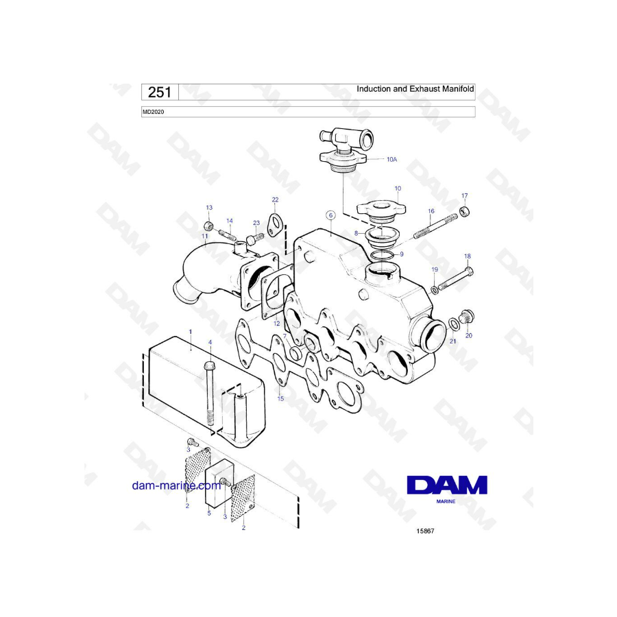 Volvo Penta MD2020B - Colector de admisión y escape