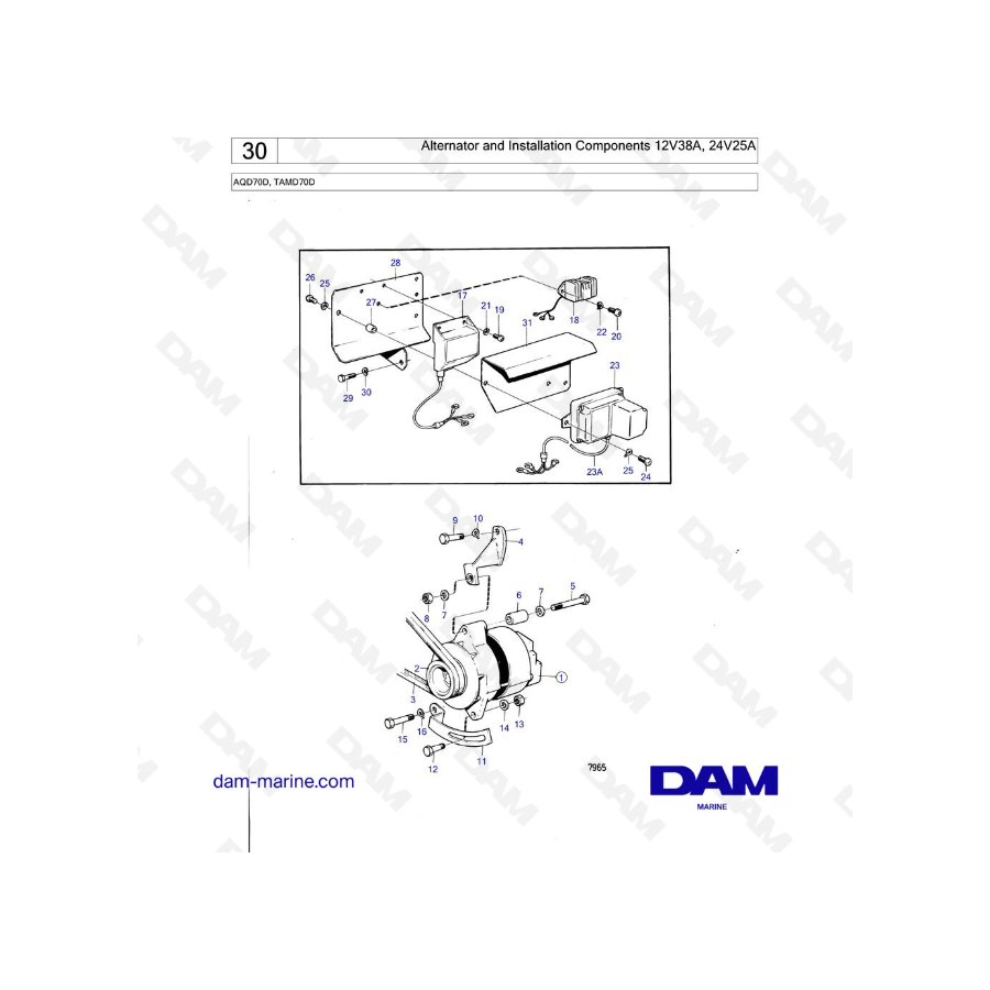 Volvo Penta TAMD70D - Alternator and Installation Components 12V38A, 24V25A