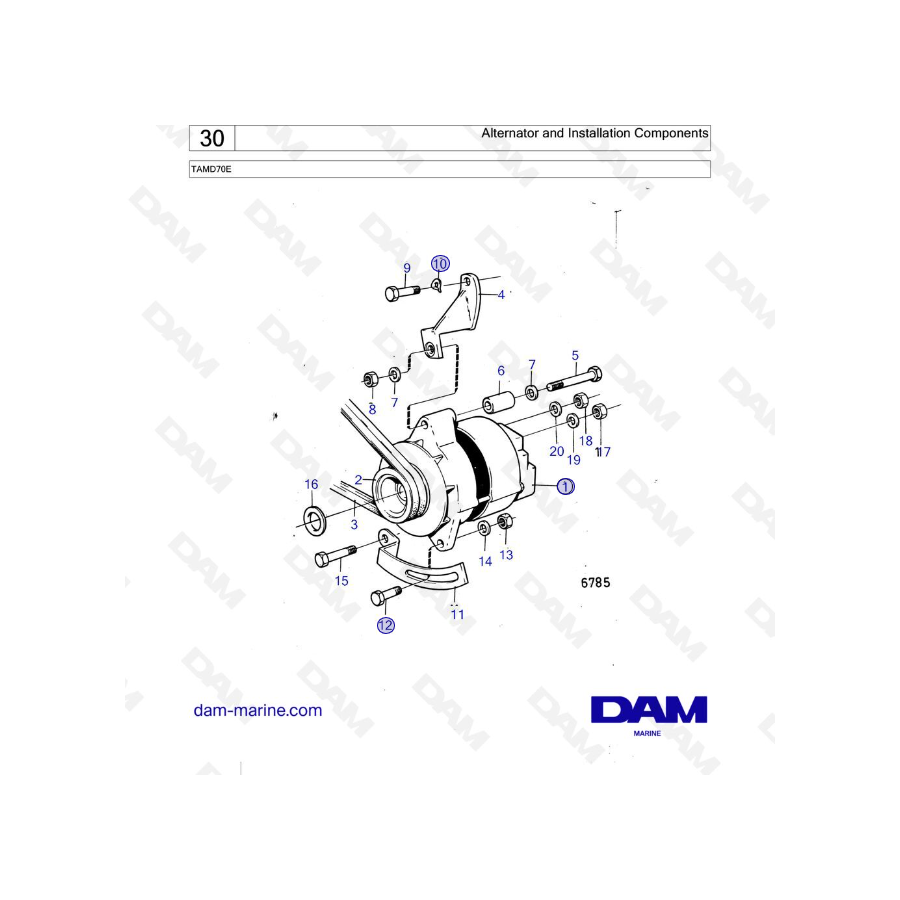 Volvo Penta TAMD70E - Alternador y componentes de instalación