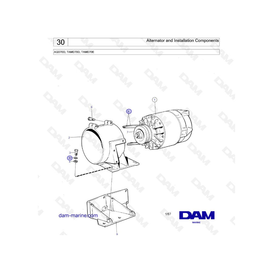 Volvo Penta TAMD70D / TAMD70E - Alternador y componentes de instalación