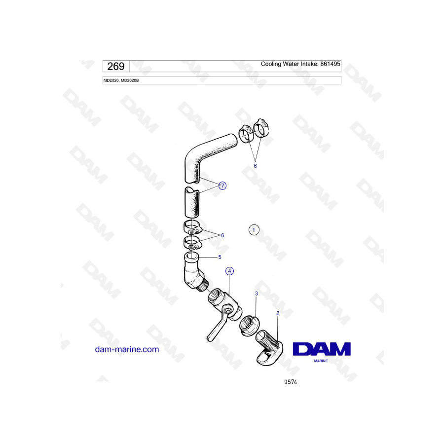 Volvo Penta MD2020B - Cooling water intake