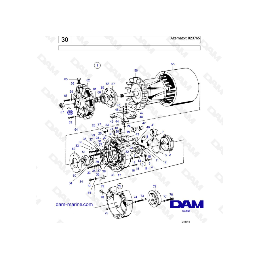 Volvo Penta TAMD70D / TAMD70E - Alternador: 823765