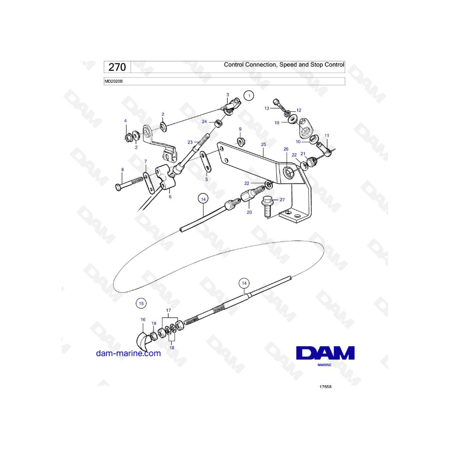 Volvo Penta MD2020B - Control connection, speed & stop control