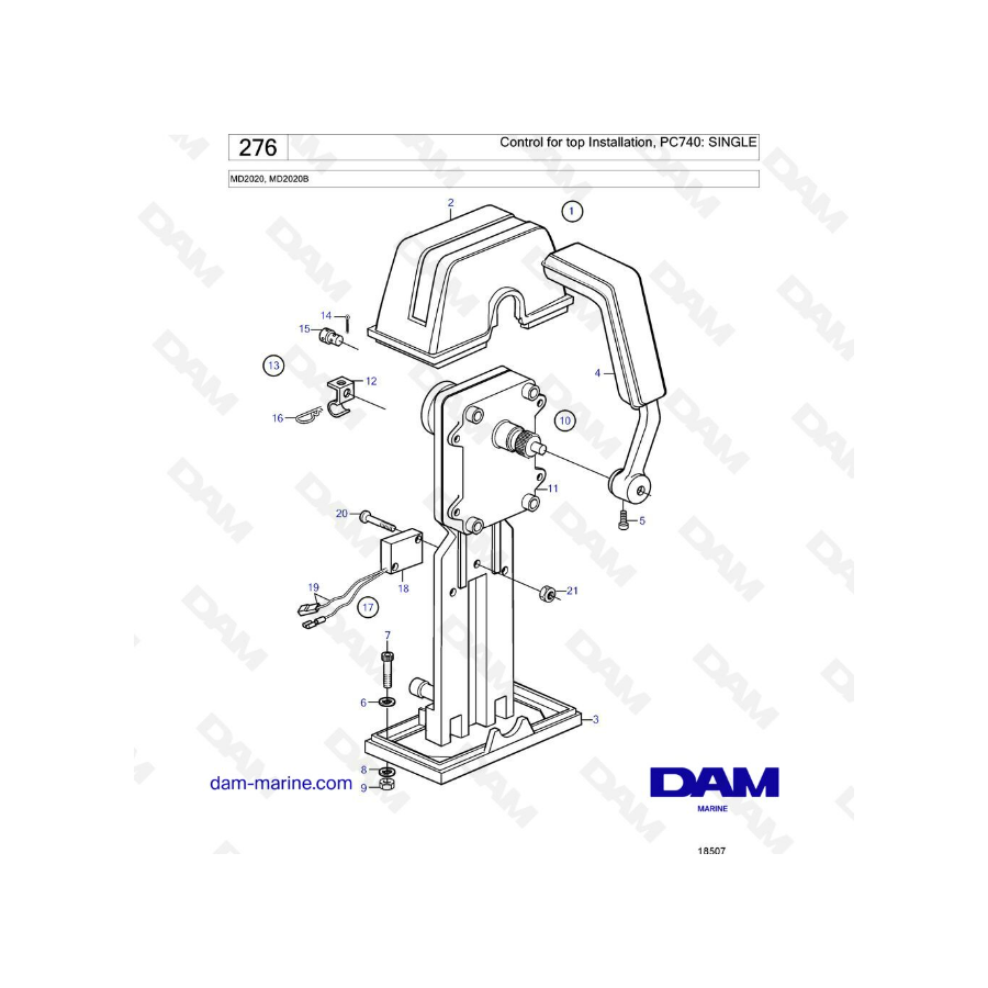 Volvo Penta MD2020B - Control for top installation PC740 : SINGLE