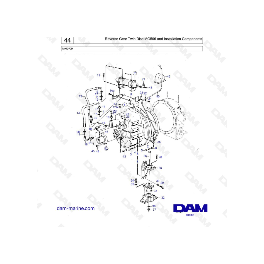 Volvo Penta TAMD70D marcha atrás Twin Disc MG506 y componentes de instalación