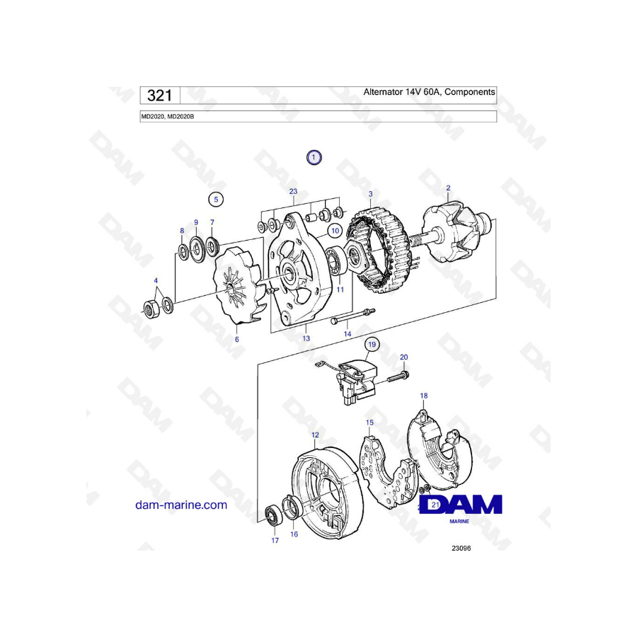 Volvo Penta MD2020B - Alternador 12V 60A