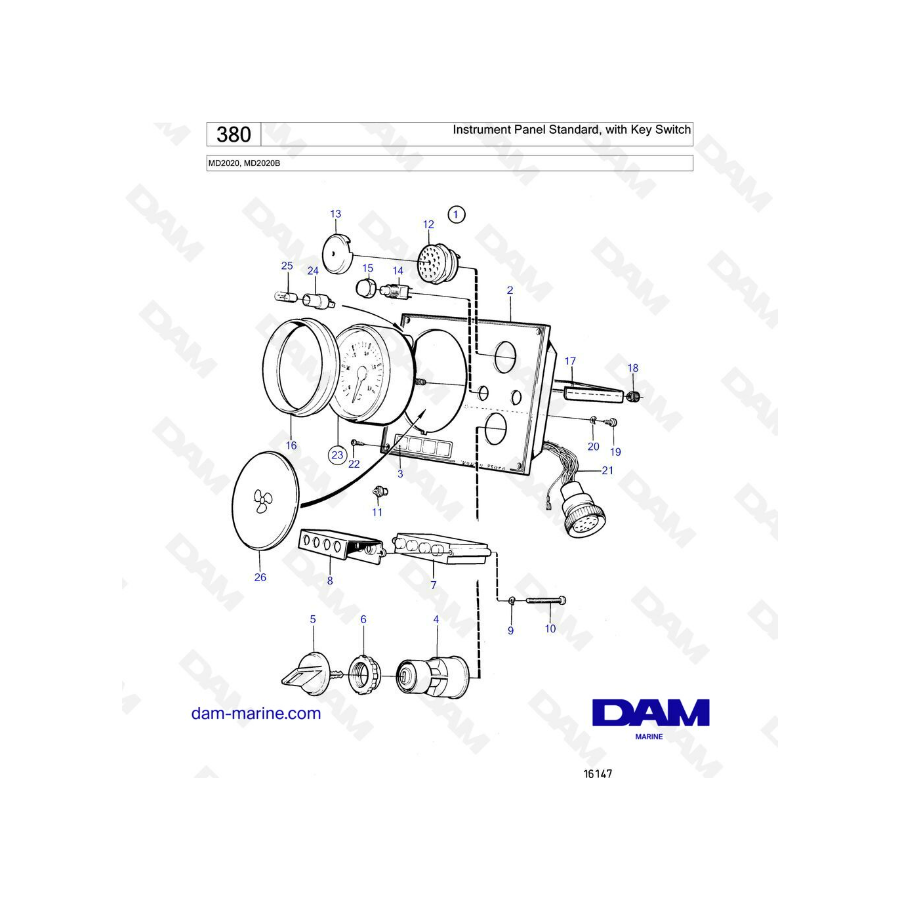 Volvo Penta MD2020B - Instrument panel standard, with key switch