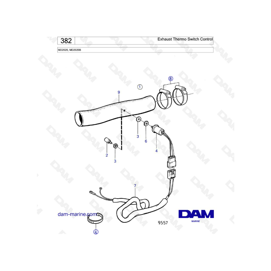 Volvo Penta MD2020B - Control del interruptor térmico de escape