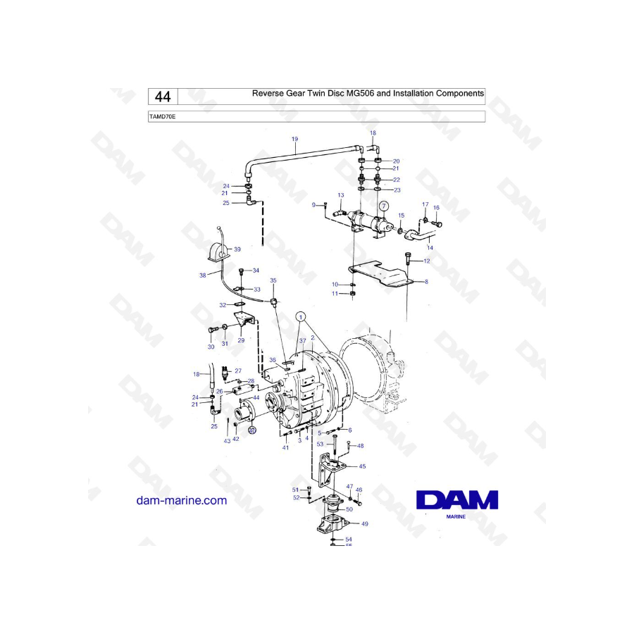 Volvo Penta TAMD70E - Marcha atrás Twin Disc MG506 y componentes de instalación