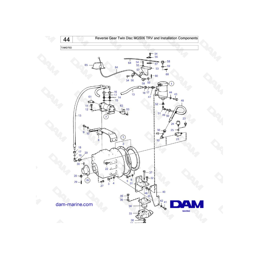 Volvo Penta TAMD70D - Marcha atrás Twin Disc MG TRV y componentes de instalación