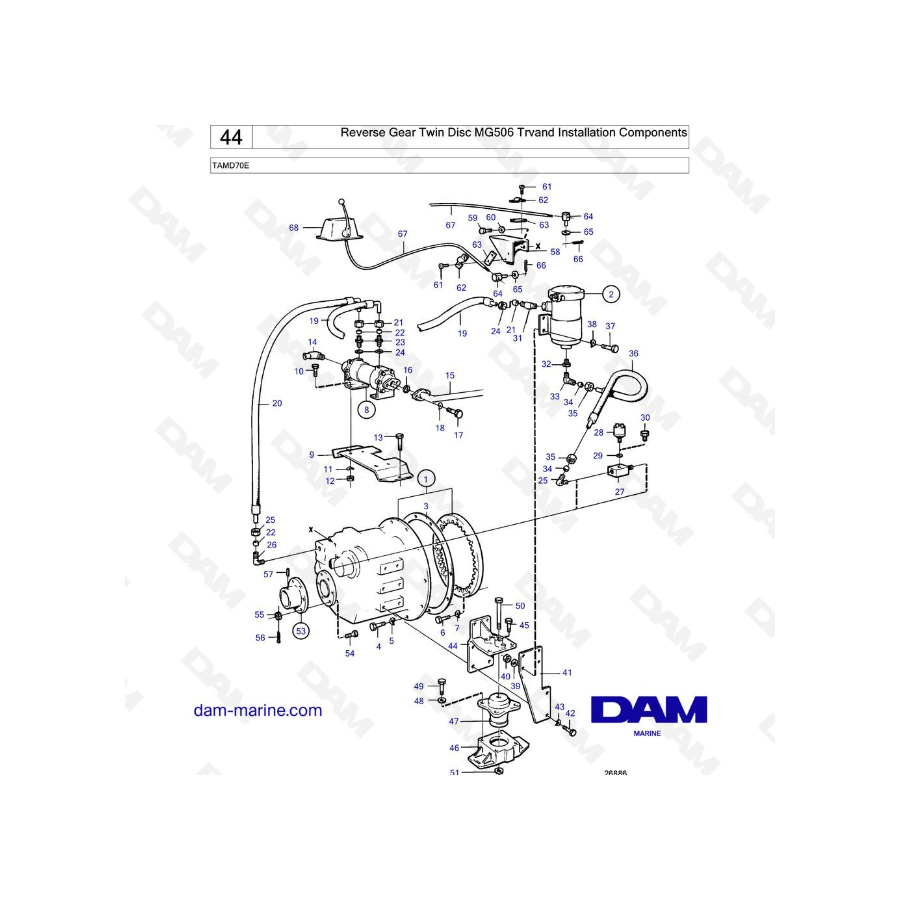 Volvo Penta TAMD70E - Marcha atrás Twin Disc MG506 Trvand Componentes de instalación