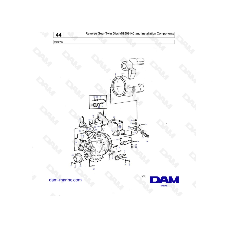 Volvo Penta TAMD70E - Marcha atrás Twin Disc MG509 KC y componentes de instalación