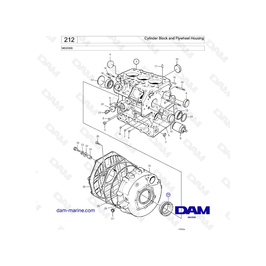 Volvo Penta MD2030B - Bloque de cilindros y carcasa del volante