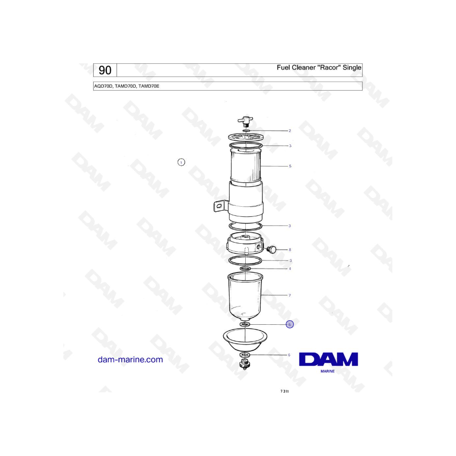 Volvo Penta TAMD70D / TAMD70E - Fuel Cleaner "Racor" Single