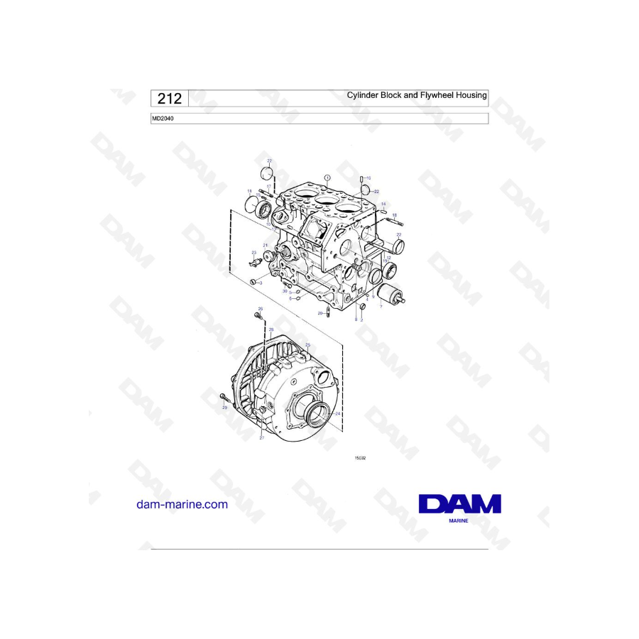 Volvo Penta MD2040 - Bloque de cilindros y carcasa del volante