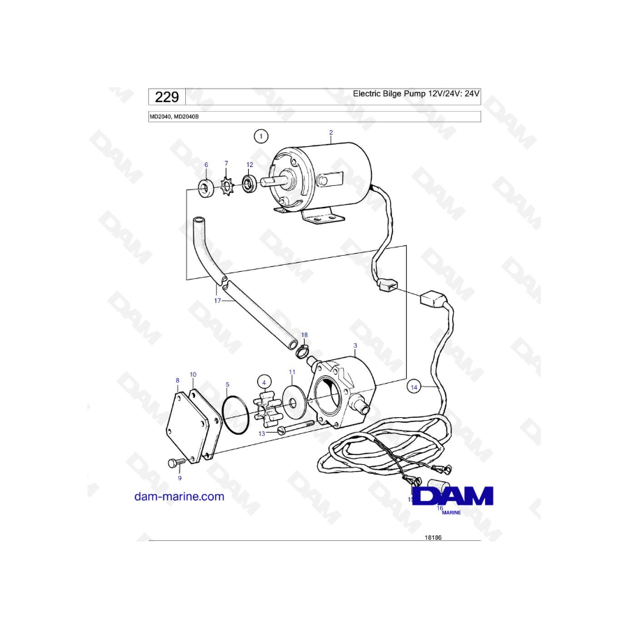 Volvo Penta MD2040 / MD2040B - Bomba de achique eléctrica 12V/24V: 24V