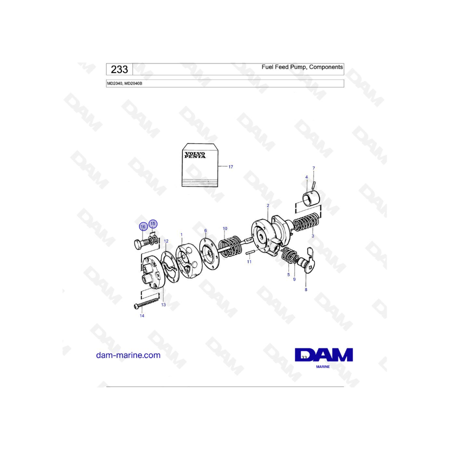 Volvo Penta MD2040 / MD2040B - Fuel Feed Pump, Components