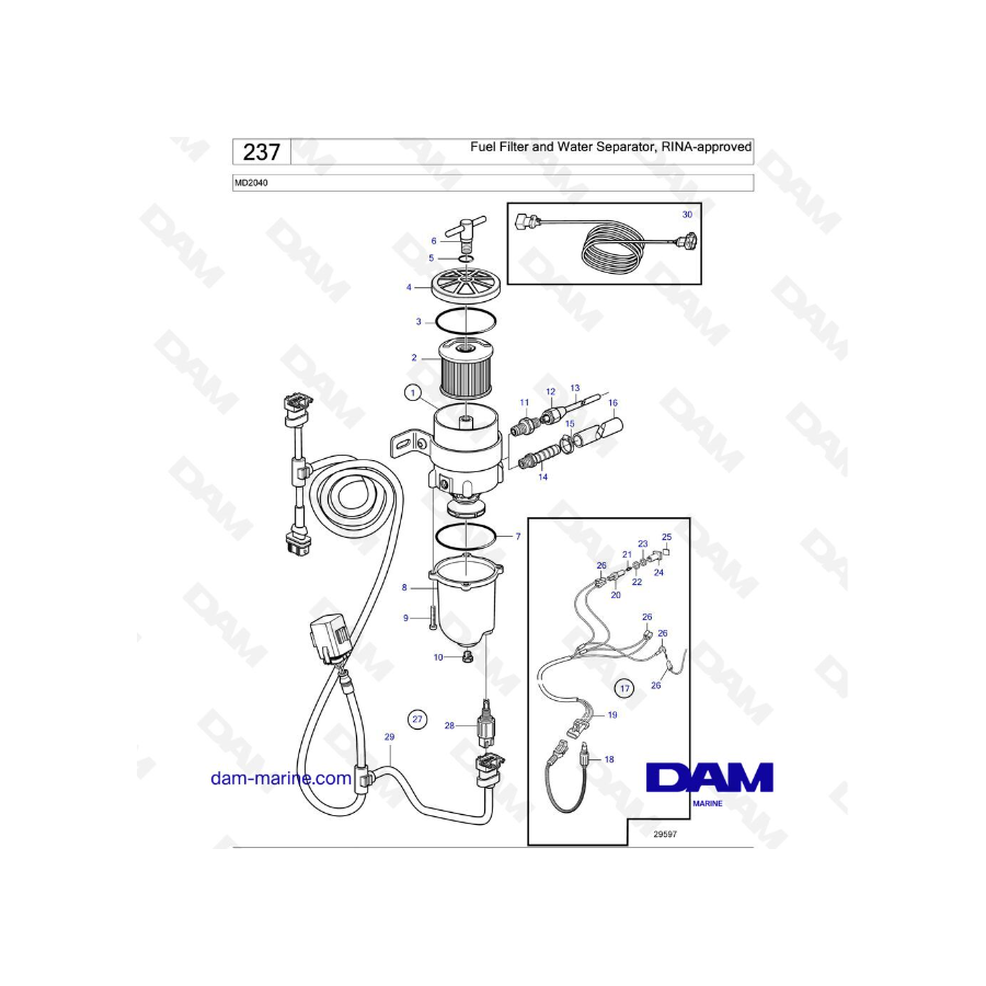 Volvo Penta MD2040 - Filtro de combustible y separador de agua, aprobado por RINA