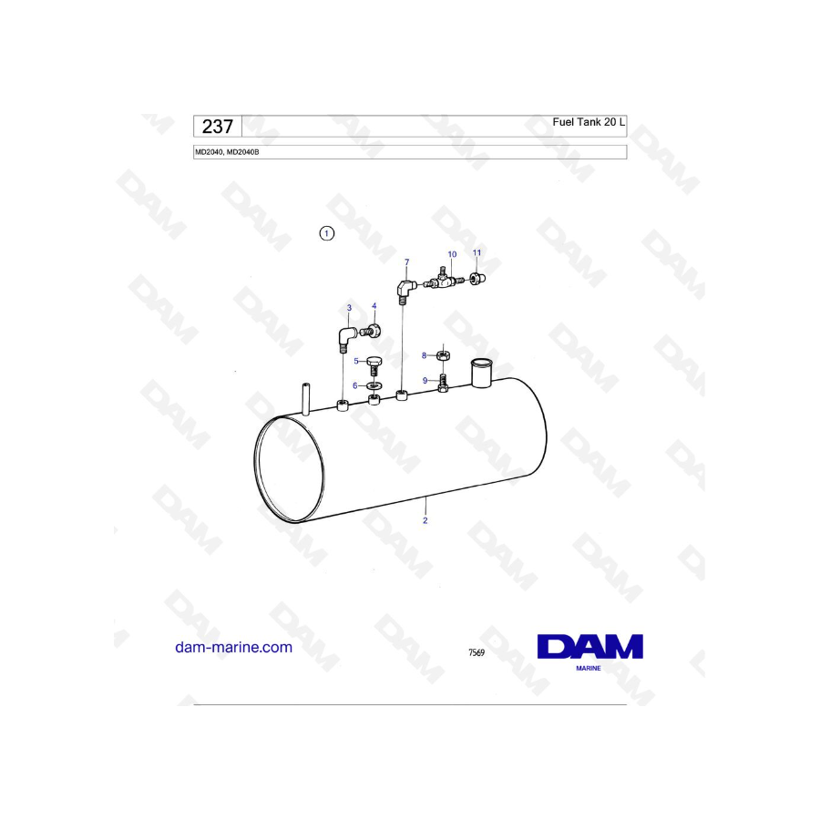 Volvo Penta MD2040 / MD2040B - Depósito de combustible 20 L