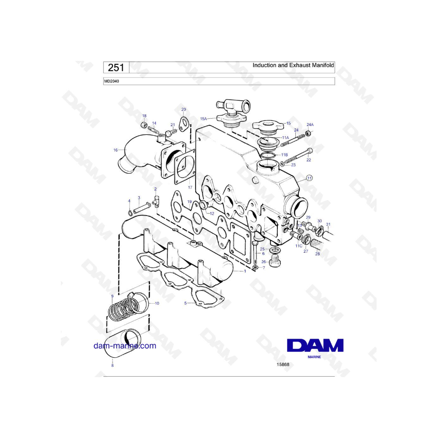 Volvo Penta MD2040 - Colector de admisión y escape