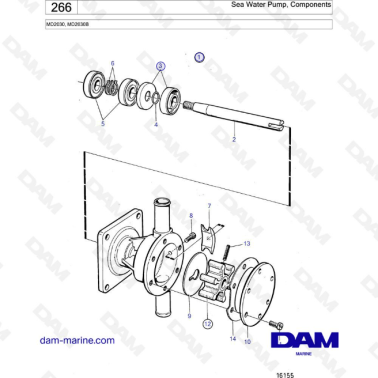 Volvo Penta MD2030B / MD2030 - Sea water pump, components - DAM Marine