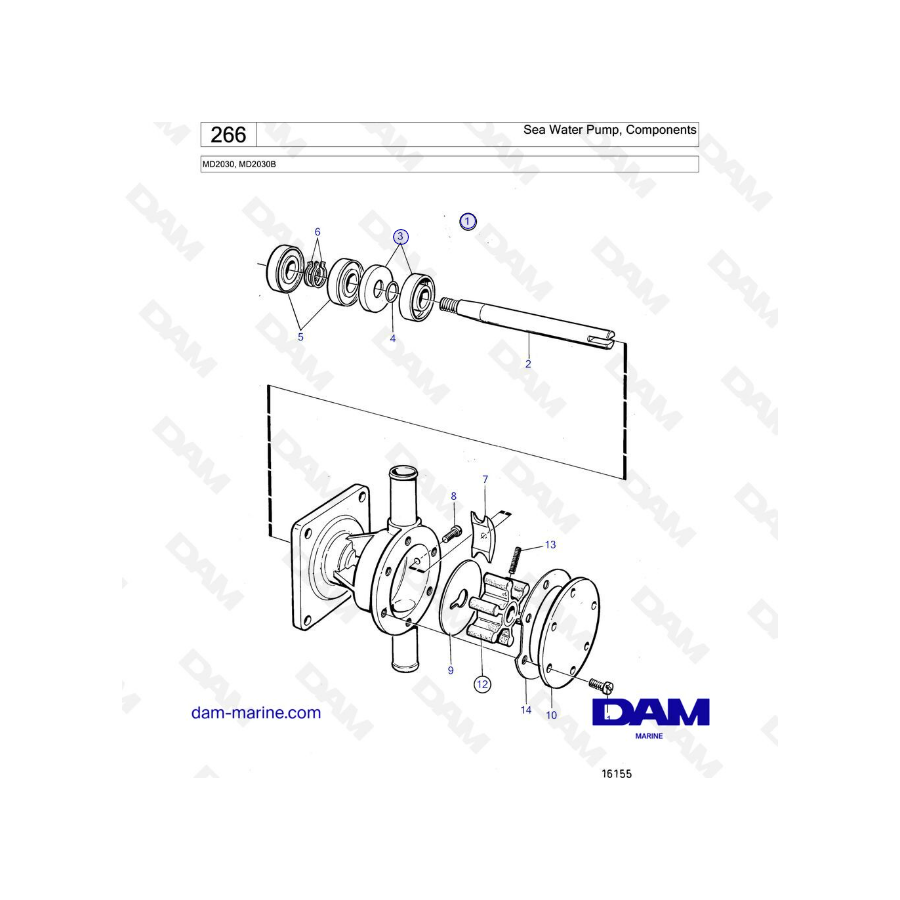 Volvo Penta MD2030B / MD2030 - Sea water pump, components