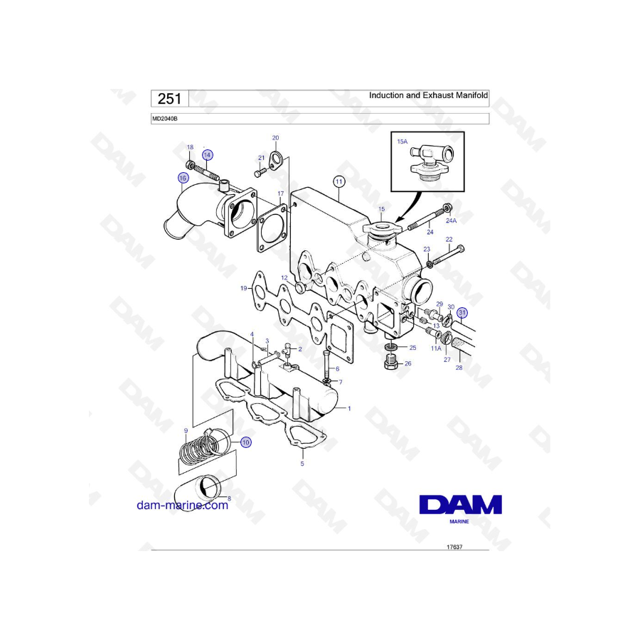 Volvo Penta MD2040 / MD2040B - Induction and Exhaust Manifold