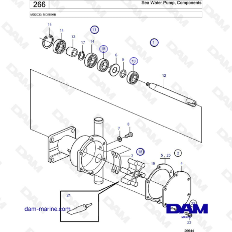  Volvo Penta MD2030B / MD2030 - Bomba de agua de mar, componentes