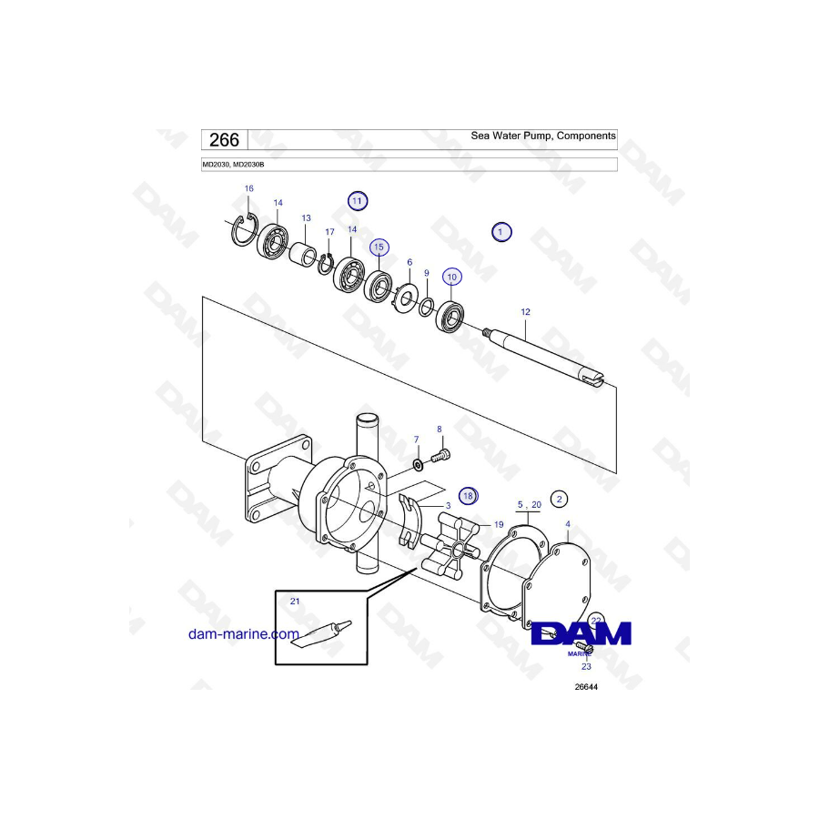  Volvo Penta MD2030B / MD2030 - Bomba de agua de mar, componentes