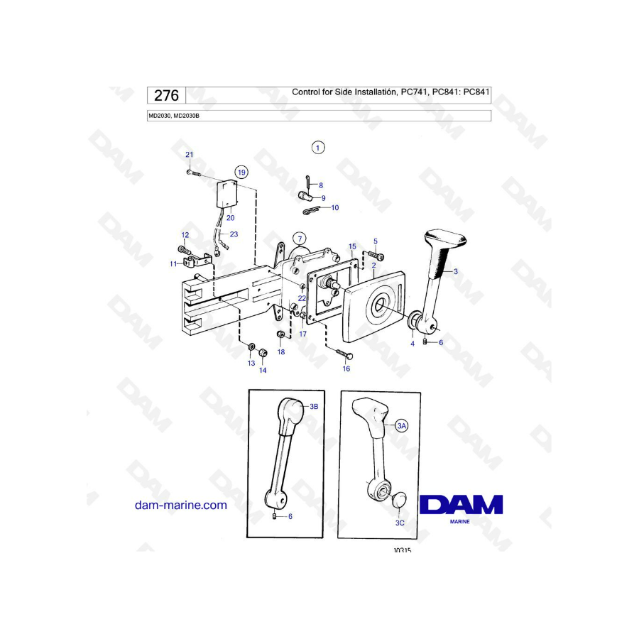 Volvo Penta MD2030B / MD2030 - Control for side installation PC841