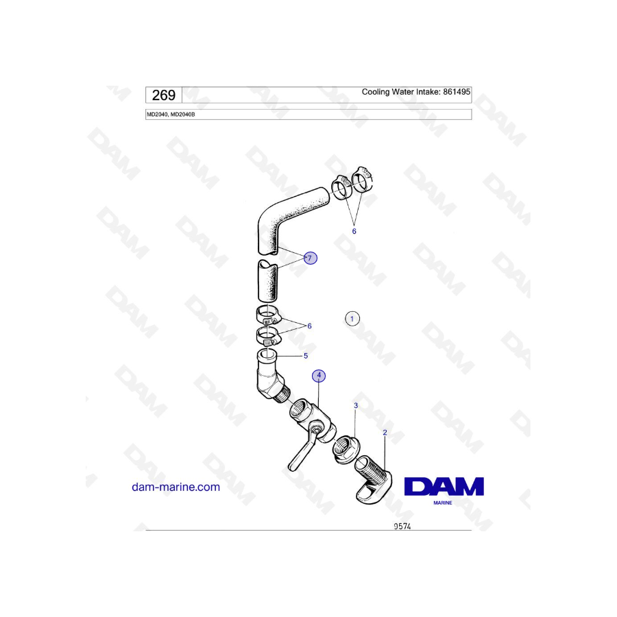 Volvo Penta MD2040 / MD2040B - Cooling Water Intake: 861495