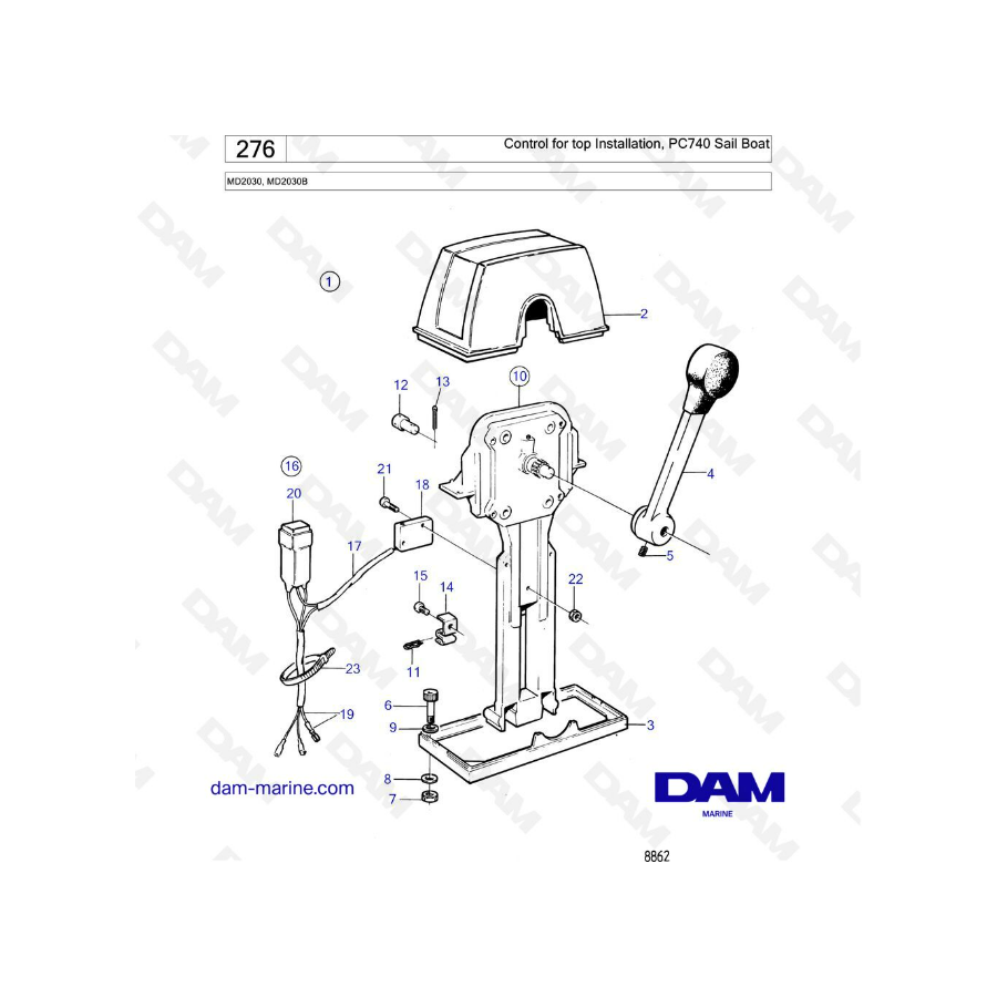 Volvo Penta MD2030B / MD2030 - Control for top Installation, PC740 Sail Boat