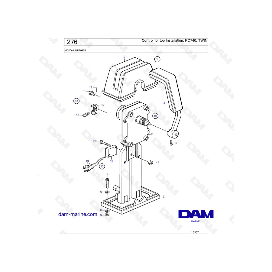 Volvo Penta MD2040 / MD2040B - Control for top Installation, PC740: SINGLE