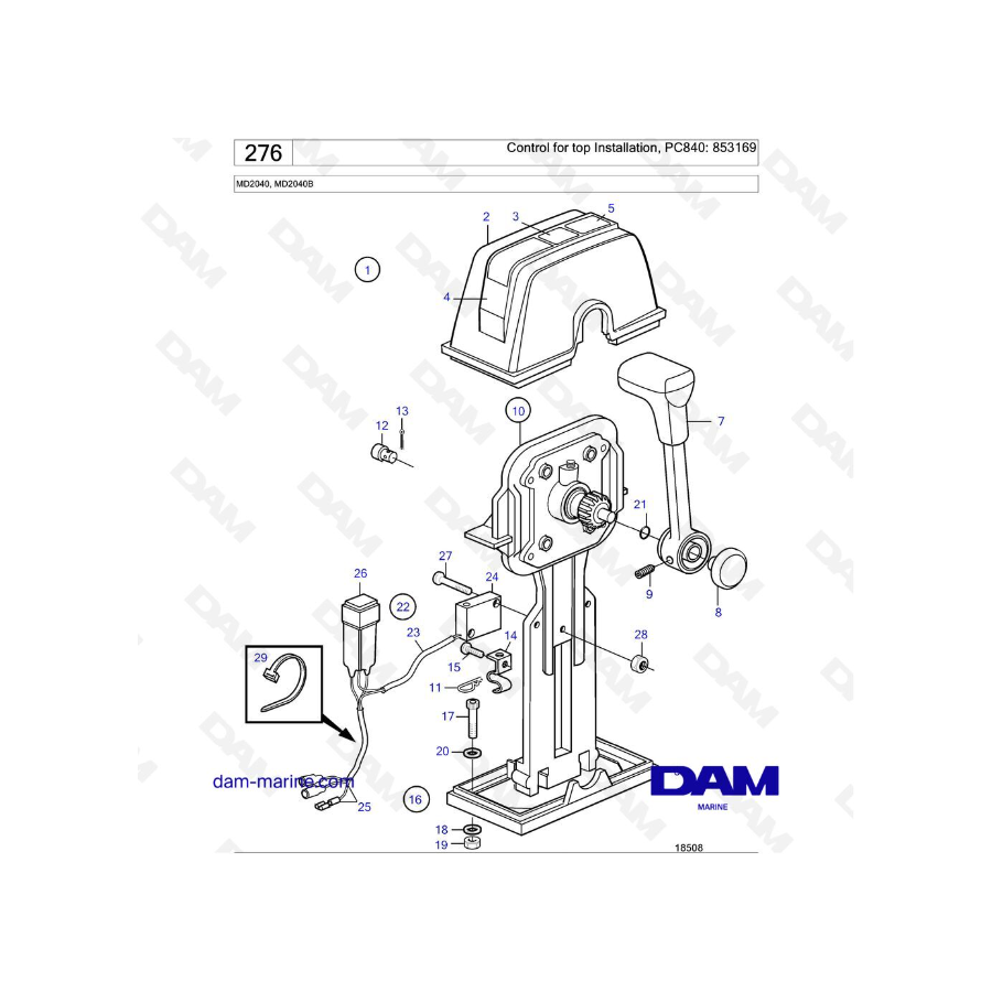 Volvo Penta MD2040 / MD2040B - Control for top Installation, PC740 Sail Boat