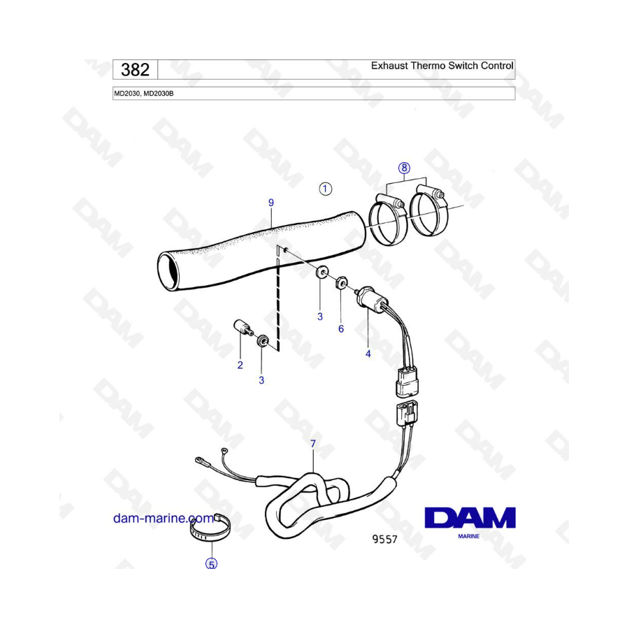 Volvo Penta MD2030B / MD2030 - Control del interruptor térmico de escape